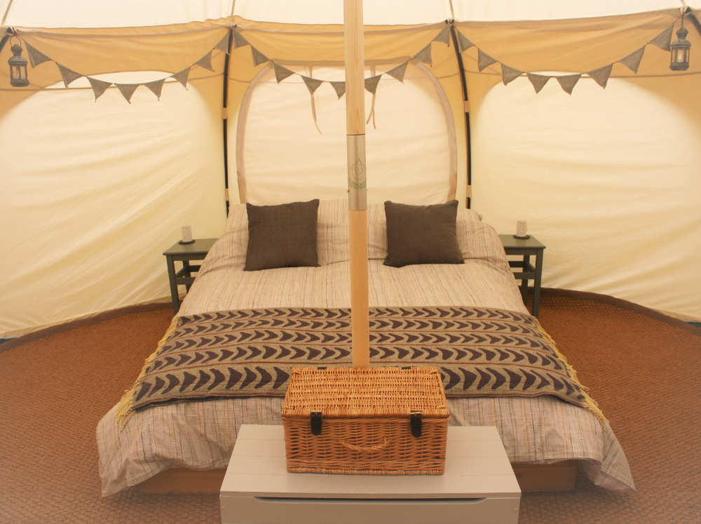 This glamping tent at Tyn Cornel campsite has a proper double bed