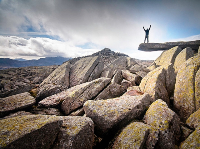 Walker on Cantilever Rock on Glyder Fach, Snowdonia, North Wales