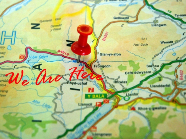 A map with our glamping near Bala location marked with a pin